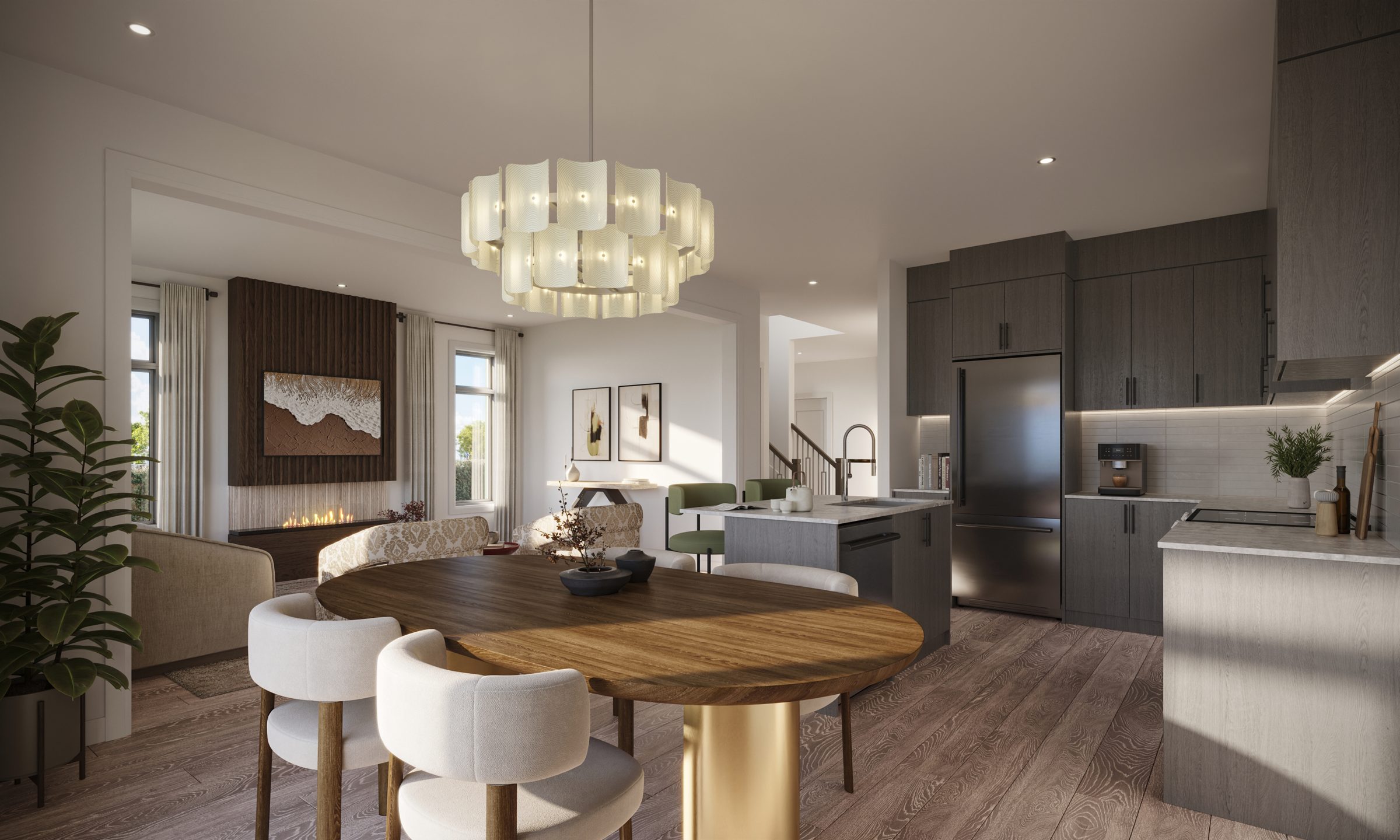 Open-plan dining, kitchen and living space in a Solmar home, artist's concept